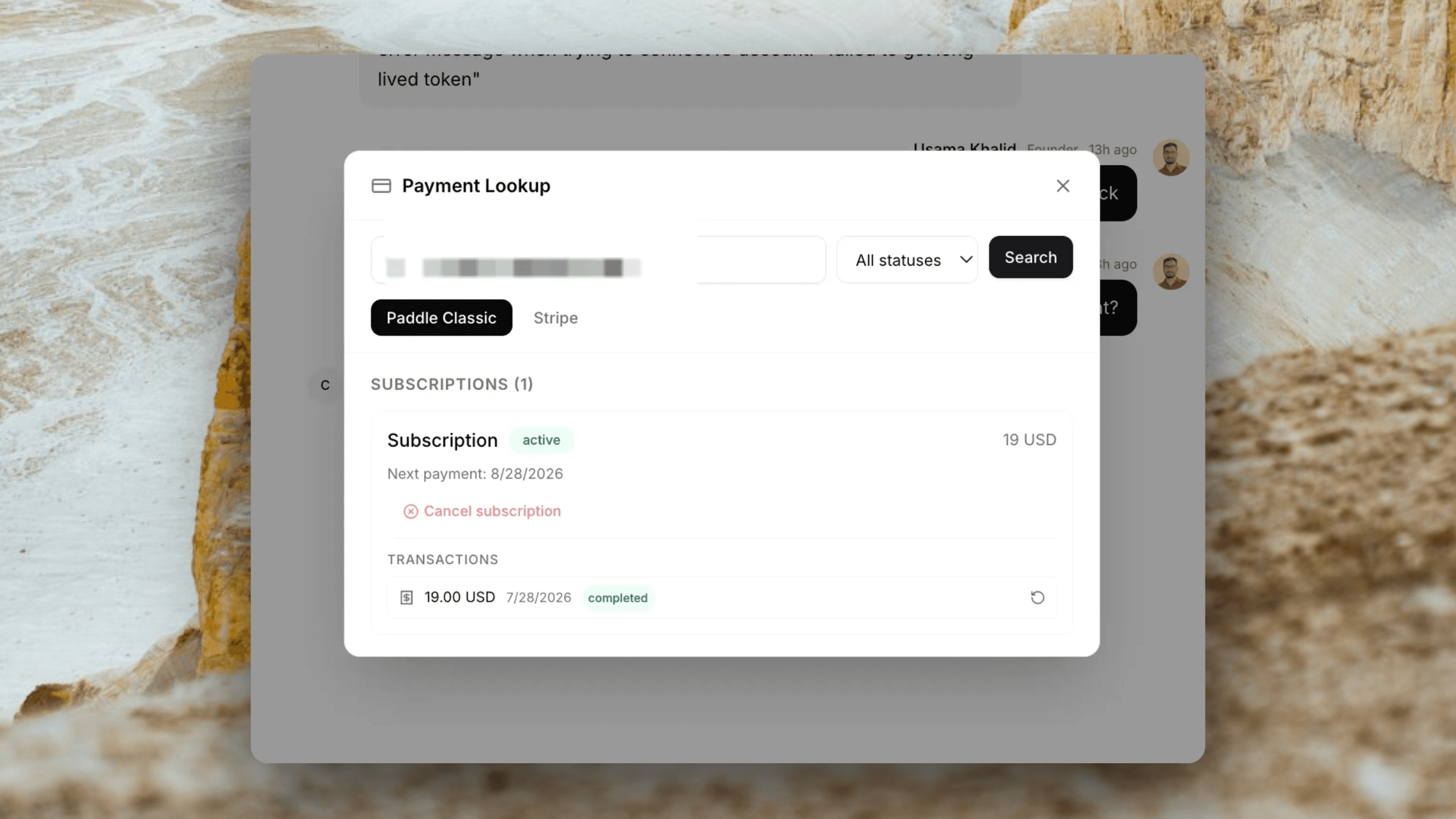Paddle and Stripe refund and cancel actions inside a ticket